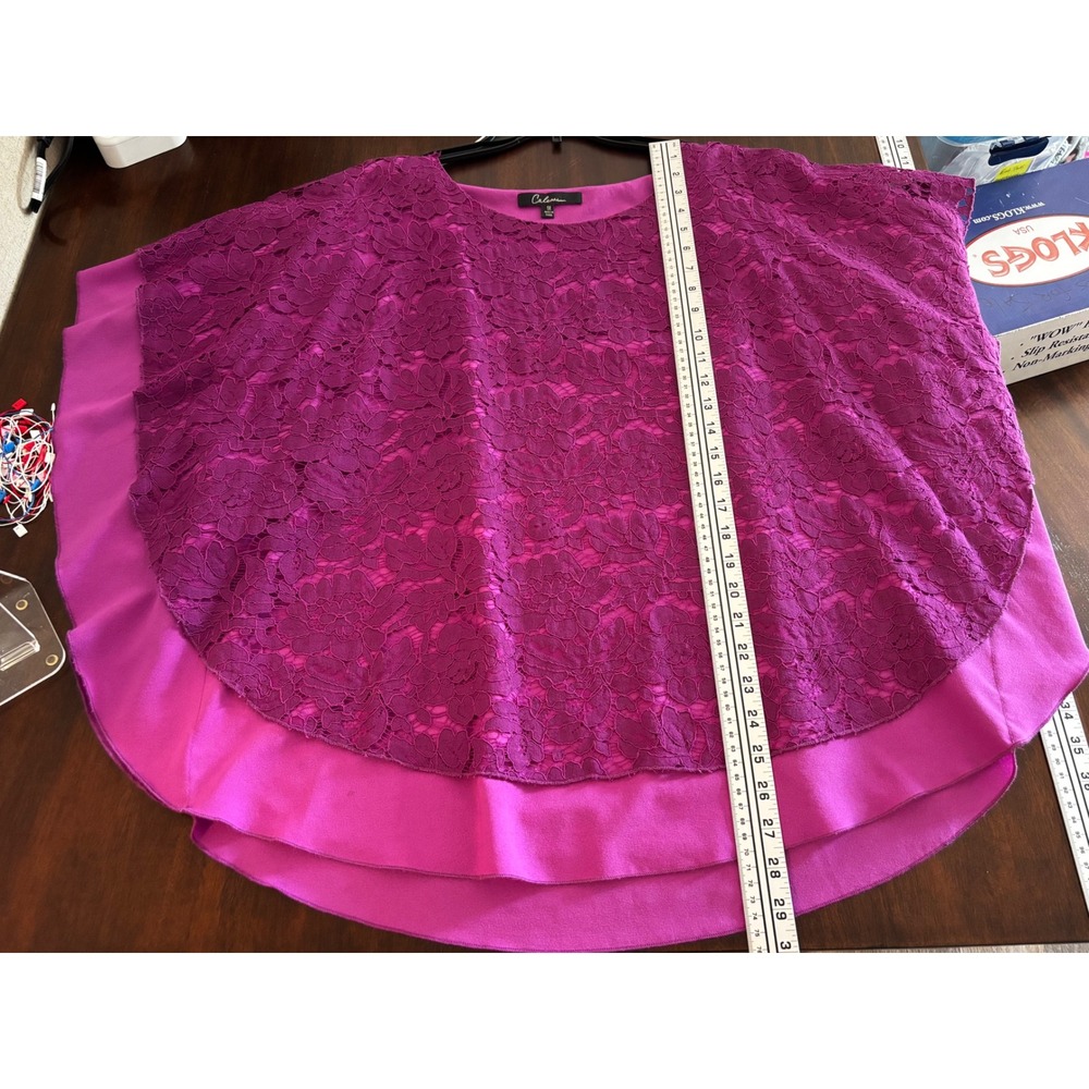 Caleesa Magenta Purple Floral Lace Overlay Poncho Blouse Top Womens 1X - Picture 7 of 8